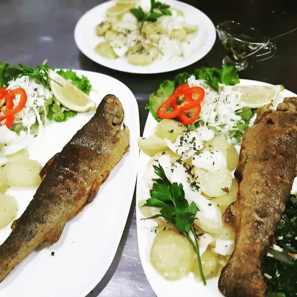 Pastrmka sa krompirom i salatom